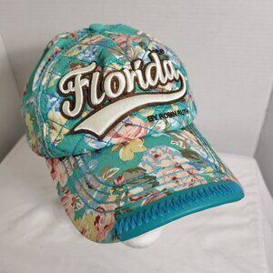 Robin Ruth Florida Floral Hat Cap Adjustable Snapback teal